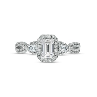 1.00 CT. T.W. Emerald-Cut Diamond Frame Past Present Future® Engagement Ring in 14K White Gold (I/I1)|Peoples Jewellers