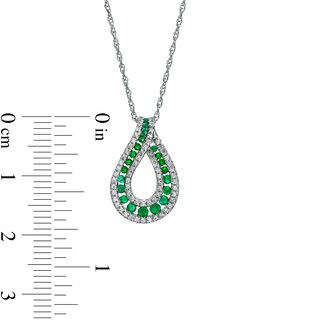 Emerald and 0.20 CT. T.W. Diamond Border Graduated Triple Row Loop Teardrop Pendant in 14K White Gold|Peoples Jewellers