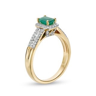 Octagonal Emerald and 0.33 CT. T.W. Diamond Rectangular Frame Triple Row Ring in 14K Gold|Peoples Jewellers