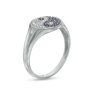 Blue and White Lab-Created Sapphire Yin and Yang Symbol Signet Ring in 10K White Gold|Peoples Jewellers