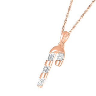 Diamond Accent Candy Cane Pendant in Sterling Silver with 14K Rose Gold|Peoples Jewellers