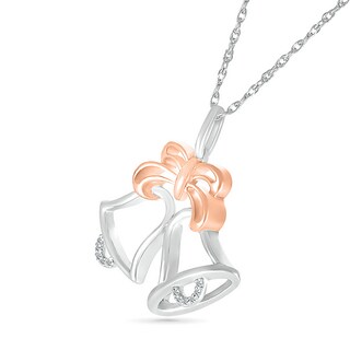 Diamond Accent Holiday Bells Pendant in Sterling Silver and 14K Rose Gold Plate|Peoples Jewellers