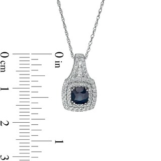 5.0mm Cushion-Cut Blue Sapphire and 0.24 CT. T.W. Diamond Double Frame Pendant in 14K White Gold|Peoples Jewellers