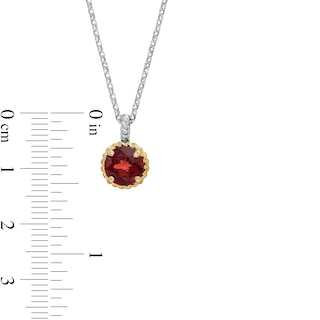 7.0mm Garnet Solitaire Rope-Textured Frame Drop Pendant in Sterling Silver and 10K Gold|Peoples Jewellers