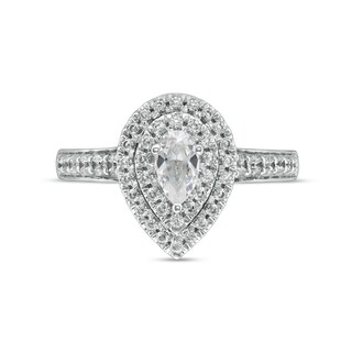 0.75 CT. T.W. Certified Canadian Pear-Shaped Diamond Double Frame Engagement Ring in 14K White Gold (I/I1)|Peoples Jewellers