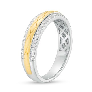 0.23 CT. T.W. Diamond Lined Textured Criss-Cross Anniversary Band in 14K Two-Tone Gold|Peoples Jewellers