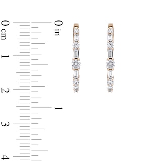 1.00 CT. T.W. Baguette and Round Diamond Alternating Oval Hoop Earrings in 10K Rose Gold|Peoples Jewellers