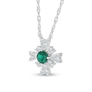4.0mm Lab-Created Emerald and White Lab-Created Sapphire Frame Floral Necklace in Sterling Silver|Peoples Jewellers