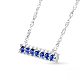 Blue Lab-Created Sapphire Seven Stone Border Bar Necklace in Sterling Silver|Peoples Jewellers