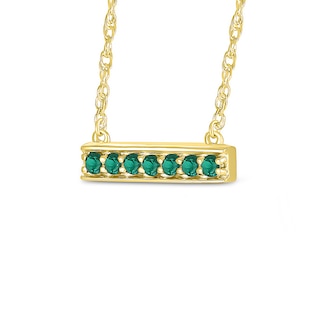Lab-Created Emerald Seven Stone Border Bar Necklace in Sterling Silver with 14K Gold Plate|Peoples Jewellers