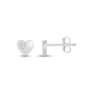 White Lab-Created Sapphire Accent Heart Stud Earrings in 10K White Gold|Peoples Jewellers