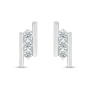 White Lab-Created Sapphire Three Stone Border Slant Bar Stud Earrings in Sterling Silver|Peoples Jewellers