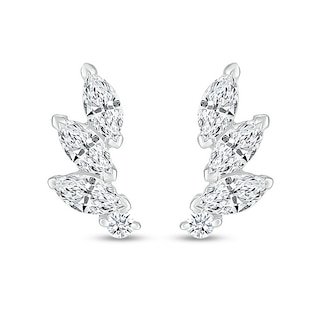Marquise White Lab-Created Sapphire Three Stone Slant Curved Stud Earrings in Sterling Silver|Peoples Jewellers