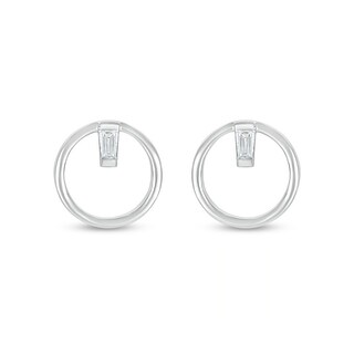 Baguette White Lab-Created Sapphire Solitaire Open Circle Stud Earrings in Sterling Silver|Peoples Jewellers