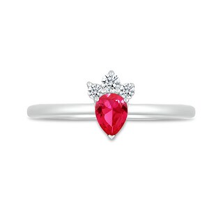 Pear-Shaped Lab-Created Ruby and White Lab-Created Sapphire Tri-Top Tiara Ring in Sterling Silver|Peoples Jewellers