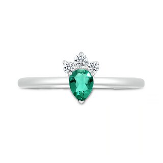 Pear-Shaped Lab-Created Emerald and White Lab-Created Sapphire Tri-Top Tiara Ring in Sterling Silver|Peoples Jewellers