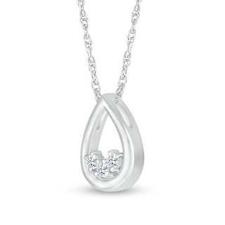 White Lab-Created Sapphire Three Stone Open Teardrop Pendant in Sterling Silver|Peoples Jewellers