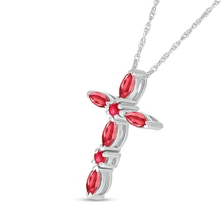 Marquise and Round Lab-Created Ruby Alternating Cross Pendant in Sterling Silver|Peoples Jewellers
