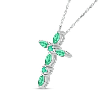 Marquise and Round Lab-Created Emerald Alternating Cross Pendant in Sterling Silver|Peoples Jewellers