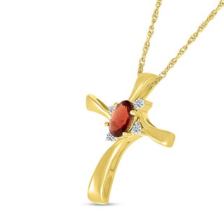 Oval Garnet and Diamond Accent Swirl Ribbon Cross Pendant in 10K Gold|Peoples Jewellers