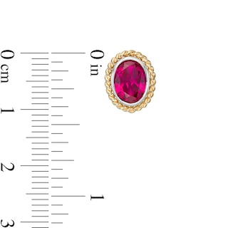 Oval-Shaped Lab-Created Ruby Solitaire Rope-Textured Frame Stud Earrings in Sterling Silver and 10K Gold|Peoples Jewellers