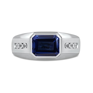 Men's Sideways Octagonal Blue and White Lab-Created Sapphire Tri-Sides Channel Band in Sterling Silver|Peoples Jewellers