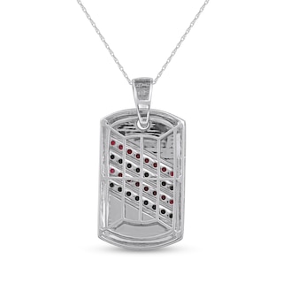 Men's Ruby and Black Sapphire Alternating Slant Four Row Dog Tag Pendant in Sterling Silver and 10K Gold – 22"|Peoples Jewellers