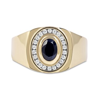 Men's Oval Blue Sapphire and 0.20 CT. T.W. Diamond Frame Bold Shank Band in 10K Gold|Peoples Jewellers