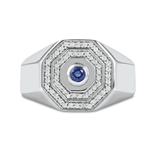 Men's Blue and White Lab-Created Sapphire Double Octagonal Frame Band in Sterling Silver|Peoples Jewellers