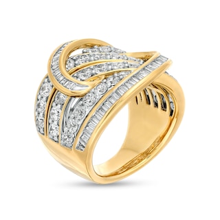 3.00 CT. T.W. Baguette and Round Diamond Multi-Row Crossover Ring in 10K Gold|Peoples Jewellers