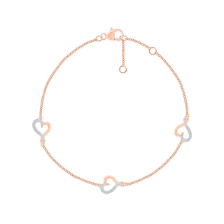 0.065 CT. T.W. Diamond Hearts Station Bracelet in Sterling Silver with 14K Rose Gold Plate - 7.5"|Peoples Jewellers
