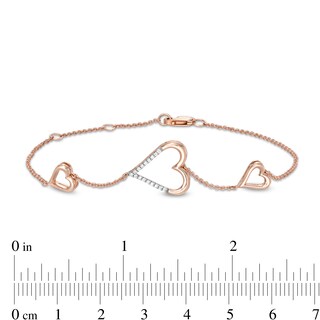 0.066 CT. T.W. Diamond Heart Trio Bracelet in 10K Rose Gold – 7.5"|Peoples Jewellers