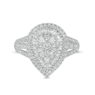 1.00 CT. T.W. Pear-Shape Multi-Diamond Double Frame Teardrop Ring in 10K White Gold|Peoples Jewellers