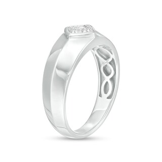 Men's 0.30 CT. Diamond Solitaire Raised Tilted Square Frame Wedding Band in 10K White Gold|Peoples Jewellers