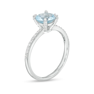 7.0mm Aquamarine and 0.145 CT. T.W. Diamond Ring in 10K White Gold|Peoples Jewellers
