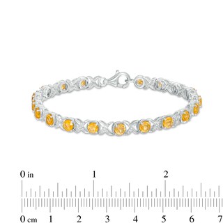 4.0mm Citrine and 0.117 CT. T.W. Diamond Bead Frame Alternating "XO" Line Bracelet in Sterling Silver – 7.25"|Peoples Jewellers