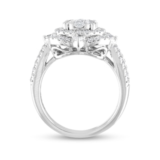 1.23 CT. T.W. Multi-Diamond Double Cushion-Shaped Frame Twist Shank Engagement Ring in 14K White Gold|Peoples Jewellers