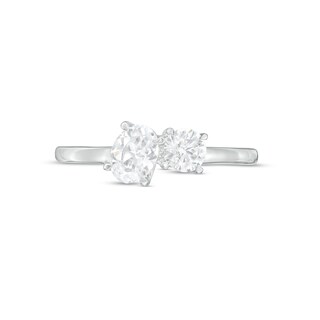 0.75 CT. T.W. Sideways Oval and Round Diamond Duo Engagement Ring in 14K White Gold|Peoples Jewellers