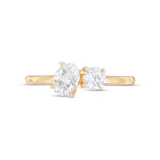 0.75 CT. T.W. Oval and Round Diamond Duo Engagement Ring in 14K Gold|Peoples Jewellers