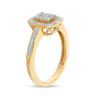 0.15 CT. T.W. Emerald-Shaped Multi-Diamond Octagonal Frame Promise Ring in 10K Gold|Peoples Jewellers