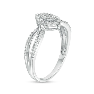 0.07 CT. T.W. Marquise-Shaped Multi-Diamond Frame Twisted Split Shank Promise Ring in 10K Gold|Peoples Jewellers