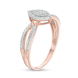 0.07 CT. T.W. Marquise-Shaped Multi-Diamond Frame Twisted Split Shank Promise Ring in 10K Rose Gold|Peoples Jewellers