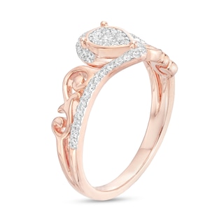 0.25 CT. T.W. Pear-Shaped Multi-Diamond Filigree Shank Bypass Promise Ring in Sterling Silver with 14K Rose Gold Plate|Peoples Jewellers