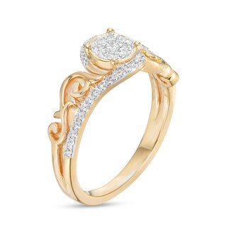0.25 CT. T.W. Multi-Diamond Filigree Shank Bypass Promise Ring in Sterling Silver with 14K Gold Plate|Peoples Jewellers