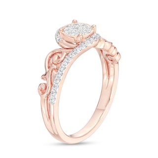 0.25 CT. T.W. Multi-Diamond Filigree Shank Bypass Promise Ring in Sterling Silver with 14K Rose Gold Plate|Peoples Jewellers