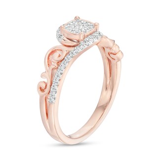 0.25 CT. T.W. Cushion-Shaped Multi-Diamond Filigree Shank Promise Ring in Sterling Silver with 14K Rose Gold Plate|Peoples Jewellers