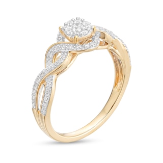 0.25 CT. T.W. Multi-Diamond Twist Shank Promise Ring in Sterling Silver with 14K Gold Plate|Peoples Jewellers