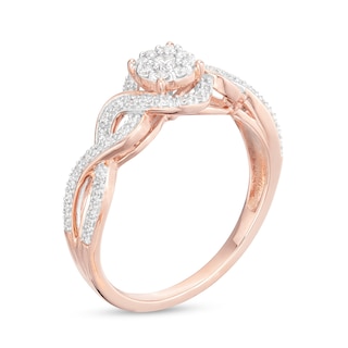 0.25 CT. T.W. Multi-Diamond Twist Shank Promise Ring in Sterling Silver with 14K Rose Gold Plate|Peoples Jewellers