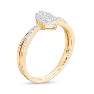 0.15 CT. T.W. Marquise-Shaped Multi-Diamond Frame Split Shank Promise Ring in Sterling Silver with 14K Gold Plate|Peoples Jewellers