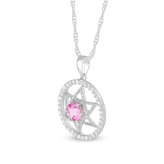 5.0mm Pink and White Lab-Created Sapphire Star of David in Circle Pendant in Sterling Silver|Peoples Jewellers